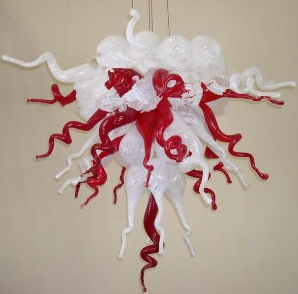 Lámparas contemporáneas Lámpara de araña de lujo Lámparas de color blanco y rojo Iluminación Vidrio de Murano soplado a mano Iluminación LED para decoración de bodas