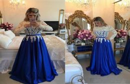 Wit en Royal Blue Prom Dresses Long Sheeves 2017 Vloer Lengte laatste 2016 avondjurken Lace Jurken voor speciale gelegenheden 2K157524323