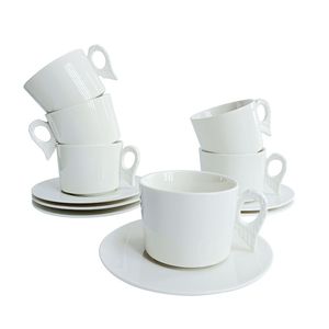 Witte engelvleugel koffiekopjes en schotels set 6 porselein drinkware voor thee cappuccino latte 8 oz