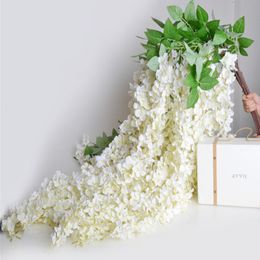 Guirlande de fleurs d'hortensia artificielles en soie blanche, 165 cm/pièce, guirlande de glycine suspendue, ornement pour jardin, maison, mariage, fournitures de décoration