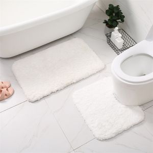 Witte Badkamer Bad Mat Set Anti-Skid Toilet Tapijten U-vorm Rechthoek Vloertapijten voor badkuip Zij ingang Deurmat Doucheruimte 211130
