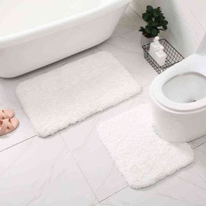 Witte Badkamer Bad Mat Set Anti-Skid Toilet Tapijten U-vorm Rechthoek Vloer Tapijten voor badkuip Zij ingang Deurmat Douche 211109