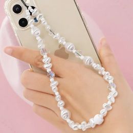 Witte kralen ketens mobiele telefoon ketting kristal kralen telefoonhoesje lanyard mobiele riem imitatie parel telefoon sieraden