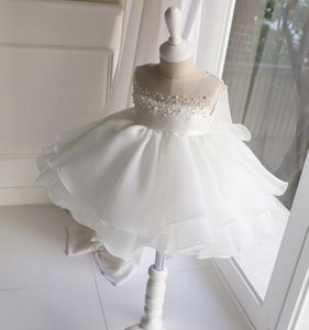 Wit Mooie meisjes jurk voor bruiloft bloem jurken juweel organza thee-lengte mooie prinses meisjes Pageant jurk feestjurken met kristallen