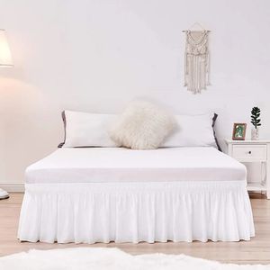 Falda de cama blanca con banda elástica, falda envolvente para cama, falda de cama para el hogar, funda de cama sin superficie, Protector de cama iluminado 240106