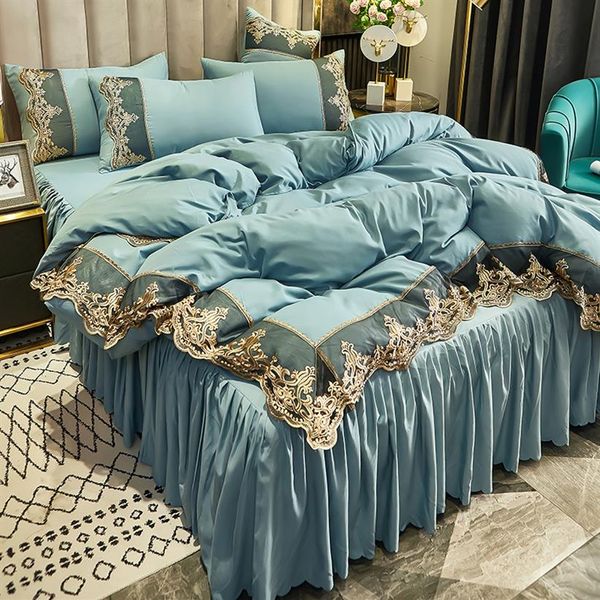 ensembles de literie blancs couverture dentelle bord lit queen édredons ensembles taies d'oreiller luxe ensembles de literie king size décoration de la maison 738 R21853