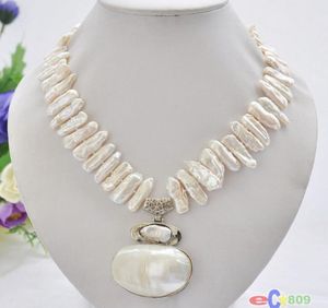 Collier de perles d'eau douce biwa dens blanches, pendentif mabe