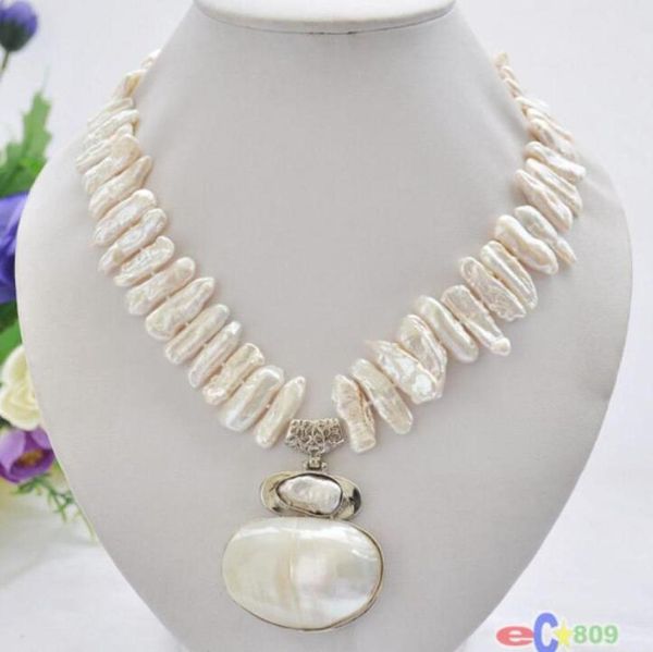 Collar de perlas de agua dulce blanca Biwa colgante mabe colgante0122451605