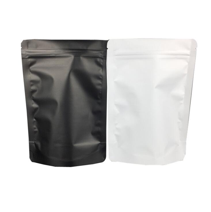 White/Black Aluminum Foil Self sealing Bag Flat Bottom Metallic Mylar Black Zip Bag Food packaging bag
