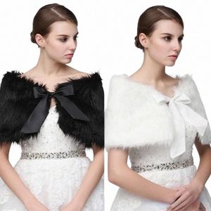 Blanc Noir Mariée Wrap Châle Manteau Vestes Boléros Haussements Régulier Fausse Fourrure Étole Capes De Mariage Partie 17-001 N7hX #