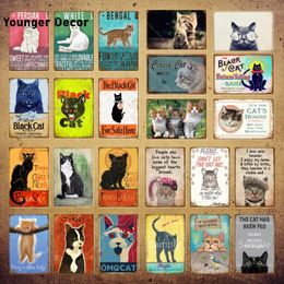 Blanc Noir Chat Vintage Plaque Affiche Mignon Pet Tin Sign Tenture Murale En Métal Pour Salle De Bains Salon Café Man Cave Décoration Funny Cats Métal Peinture 30X20CM w01