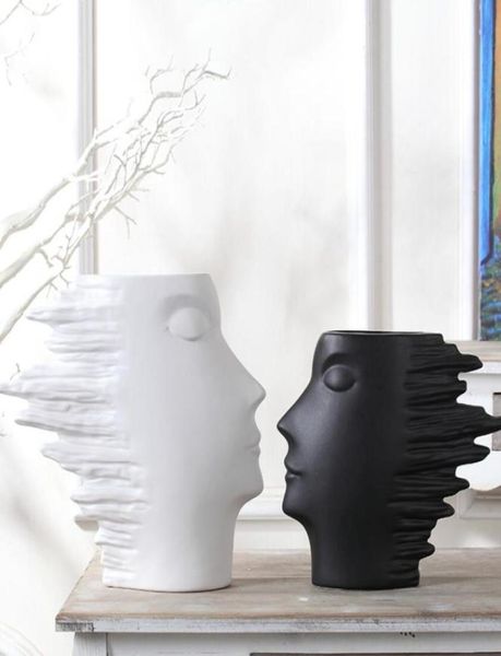 Jarrón creativo moderno de cerámica blanco y negro, manualidades decorativas para el hogar, decoración de la habitación, florero de porcelana, jarrones de piso grandes, figuritas 3057660