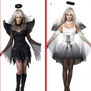 Blanc Black Devil Fallen Angel Costume Femmes Sexy Halloween Party Vêtements Costumes pour adultes Fancy Dishing Head Wear Wing235d