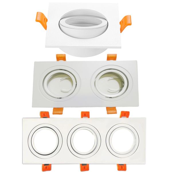 Blanco Negro Embedded Double Head Square Accesorios de iluminación Soporte Spot Light Holder LED Light Cup Face Ring MR16 Light Holde GU10 Light Ring oemled