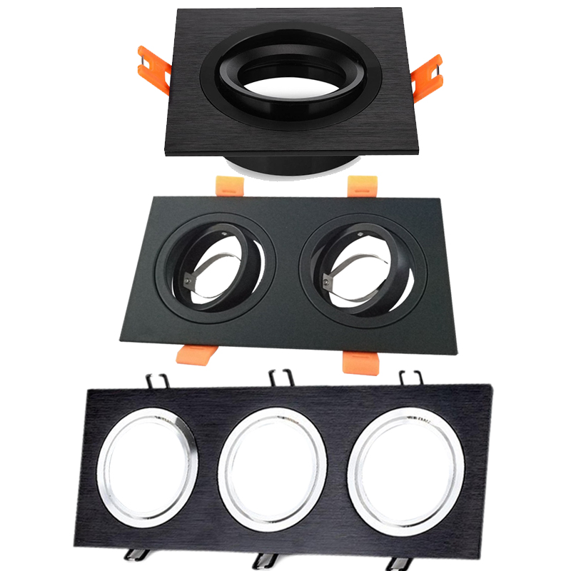 White Black Embedded Double Head Square Lighting Accessories Holder Spot Light Holder LED Light Cup Face Ring MR16 Light Holds Gu10 Light Ring Crestech