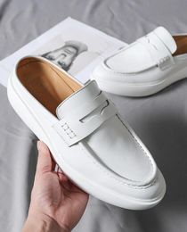 Blanco Negro Half Sippers Cuero genuino Al aire libre Soft Comfort Heel Mens Lazy Flats