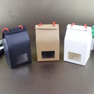 Boîte d'emballage en papier Kraft avec poignées blanches/noires pour le stockage de noix de fruits et de collations boîtes d'emballage de cadeaux portables jc-228