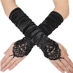 Witte zwarte kant bruid accessoires handschoenen vrouwen vingerloze handschoen wanten femme1