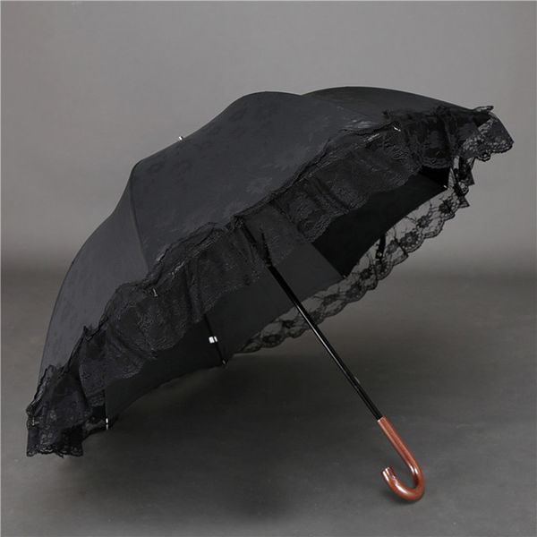 Parapluies de mariage en dentelle noire blanche Parasol de mariage à long manche Parapluie pluvieux ensoleillé pour les femmes