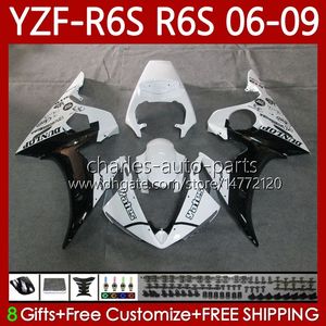 Blanco Black Moto Failings para YAMAHA YZF-R6S YZF R6 S 600 CC YZF600 2006-2009 Cuerpo 96NO.165 YZFR6S 2006 2007 2008 YZF-600 600CC YZF R6S 06 07 08 09 Kit de trabajo corporal OEM