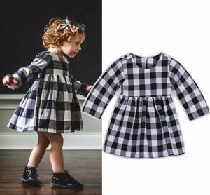 Blanc noir à carreaux coton bébé fille robe manches longues nouveau-né bébé filles enfant en bas âge enfants robe fête princesse mariage Tutu2143013