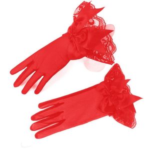 Wit zwart rood beige korte bruiloft handschoenen vijf vingers vrouwen elegante kant handschoen voor bruids accessoires 1 paar