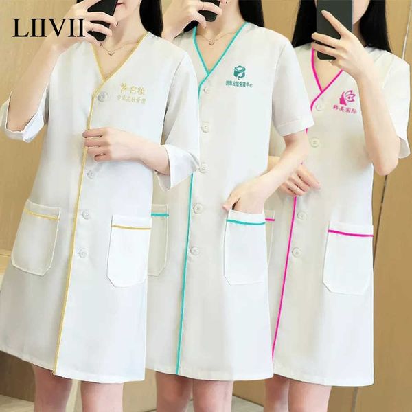 Blanc noir court beauté robe spa uniforme gommage hauts infirmière médecin grande taille chirurgie vêtements salon laboratoire manteau esthéticienne hauts xxxl