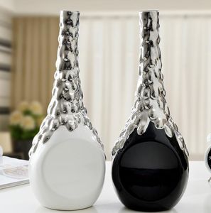 Blanc noir argent céramique moderne créatif fleurs vase décor à la maison artisanat chambre décoration porcelaine figurines décoration de mariage