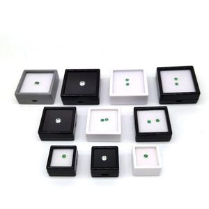 Caja de exhibición de piedras preciosas cuadradas blancas y negras Caja de regalo de cojín de esponja suave Caja de joyería de diamantes sueltos Almacenamiento de plástico Rxfqx