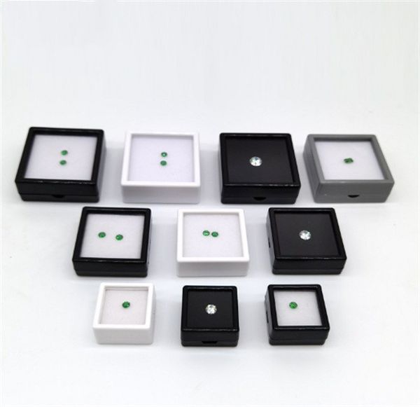 Boîte de présentation de pierres précieuses carrées blanches et noires, boîte-cadeau de coussin en éponge douce, boîte à bijoux en diamant en vrac, rangement en plastique JL1632