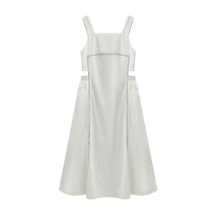 Witte zwarte strapless spaghetti riem tank mouwloze sexy holle backless knielengte jurk Frans D1659 210514