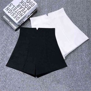 Blanc noir Stretch costume Shorts femmes Mini court Femme taille haute pantalon élégant jambe large été C5378 210714
