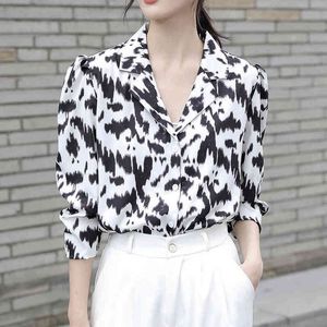 Witte zwarte zomerblouse vrouwen dunne shirts top lange mouw mode blouse vrouwelijke plus size losse elegante werkkleding blouse blouse sxl 210412