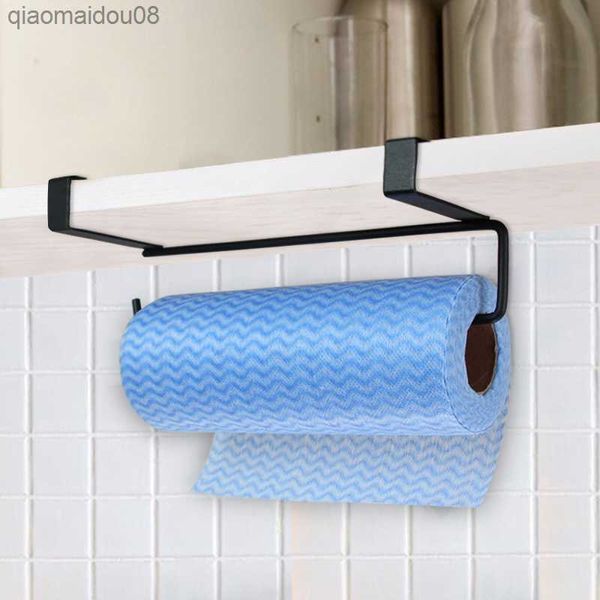 Estante para rollos de papel higiénico blanco y negro, organizador para el hogar, colgador de pañuelos debajo del armario, toallero, colgador, accesorios de baño L230704