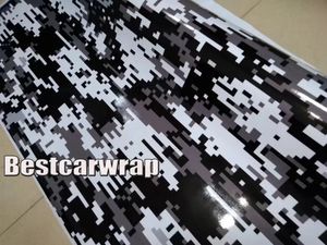 blanc noir urbain Digital Tiger Camo Vinyl Car Wrap Avec bulle d'air Free Pixel Camouflage Graphics Car Sticker Taille du film 1.52x30m / 5x98ft
