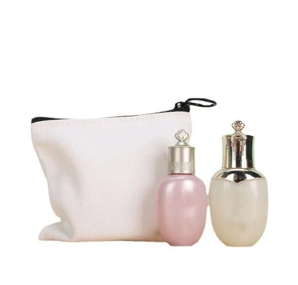 Pochettes à glissière en toile vierge blanche avec anneau noir sacs à cosmétiques en coton sacs de maquillage porte-monnaie en toile de coton