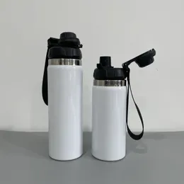 Witte lege sublimatie 16oz 20oz volwassen kinderen waterfles met riem flip-top deksel dubbelwandige vacuüm geïsoleerde roestvrijstalen beker voor doe-het-printen