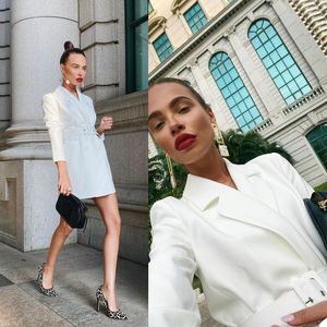 Witte blazer 1 stuk set vrouwen elegante jurk pak vrouwelijke carrière kantoor 2021 herfst dragen jas broek casual aangepast