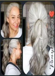 Blanco rubio dos tonos mezcla plata gris sal pimienta cabello humano cola de caballo postizo envuelve cola de caballo ondulada 100g140g4295301