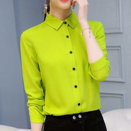 Witte blouse vrouwen chiffon kantoor carrière shirts tops lente mode casual lange mouw blouses femme blusa plus size 210531