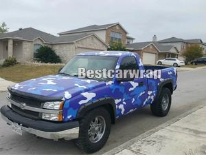 Film de vinyle de Camouflage bleu blanc pour voiture/camion/bateau, feuille de revêtement avec style Camouflage sans air, taille 1.52x30 m/rouleau