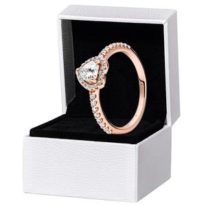 Blanco Azul Verde Piedra Anillo de corazón elevado Caja original Oro rosa para Pandora 925 Plata Mujer Boda CZ diamante Amor calienta Anillos