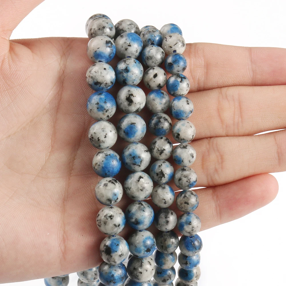 White Blue K2 Jaspers Natural Round Loose Stone Beads for Jewelry Making DIY Mineral Beaded Accessories15'' 6/8/10mm
