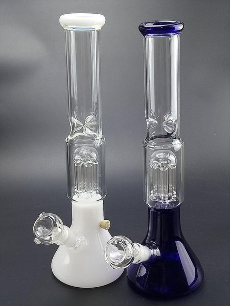 recycleur bleu blanc bangs en verre bleu dab plates-formes pétrolières bong à la main conduites d'eau barboteur grand bécher bangs hauteur 36cm poids 630g