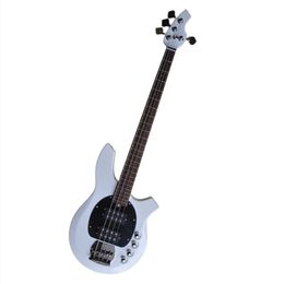 White Body 4 Strings Electric Bass Guitar met Moon Inlays HH Pickups bieden Logo/Color Customize