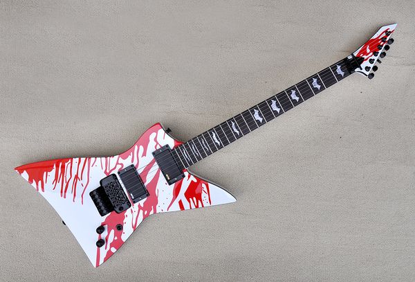 Guitarra eléctrica de cuerpo blanco con diapasón de palisandro, hardware negro, pegatina roja, proporciona servicios personalizados