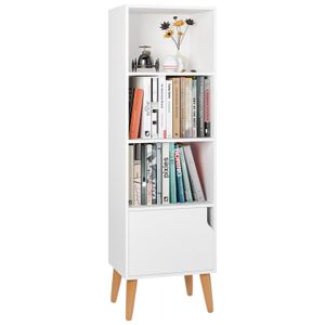 Librería blanca Estantería de 4 niveles Cubos independientes Unidad de almacenamiento Estantes de exhibición Muebles de sala de estar modernos con 1 puerta 40x30x129.5cm