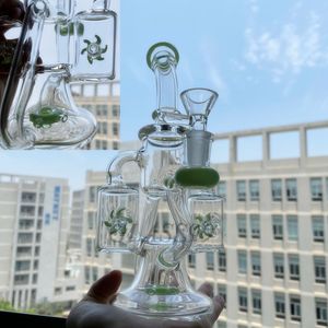 Verre recycleur narguilés vert violet moulin à vent tuyau d'eau bong avec 14mm joint huile plates-formes fumer tuyaux percolateur accessoire shisha