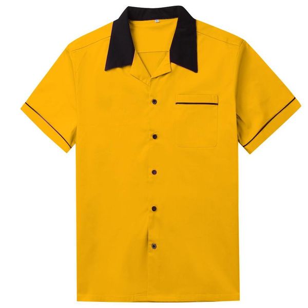 Chemise de bowling blanche à manches courtes chemise rétro classique ST117Y coton rouge jaune chemises pour hommes de style inspiré du milieu du siècle