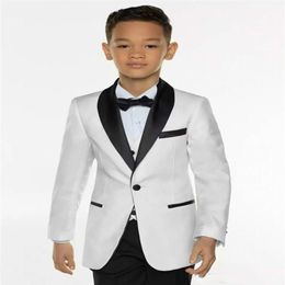 Costumes de dîner pour garçons blancs, 3 pièces, châle noir, revers, costume formel, smoking pour enfants, veste de fête de mariage, Pan297p